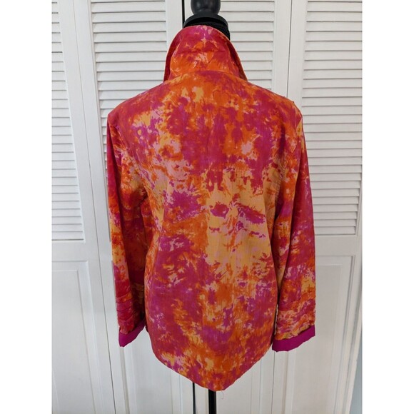 Life Style Top Women's L Vintage Strips Abstract Art Tie Dye Orange Pink Jacket - Picture 8 of 13